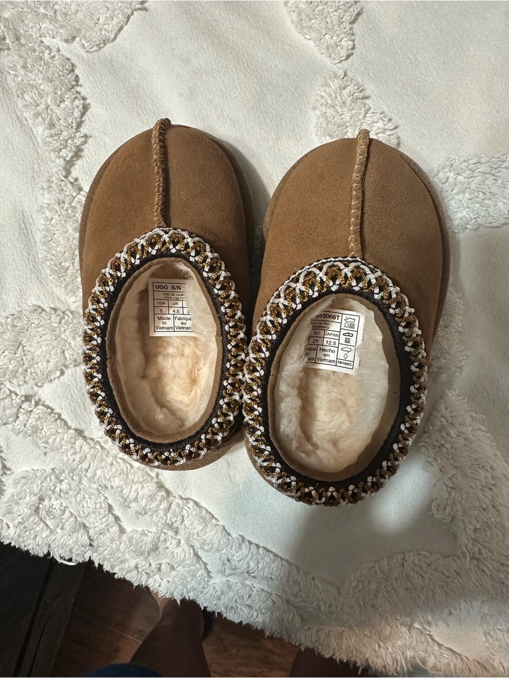 UGG Chestnut Suede Braided-Trim Sheepskin Slippers